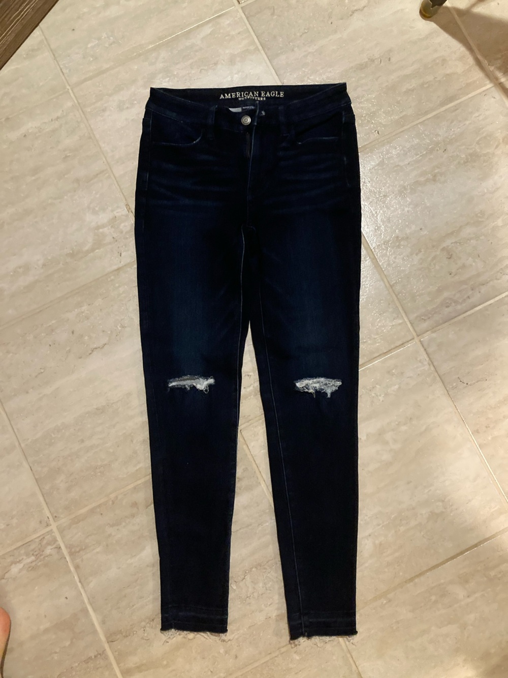 American Eagle Outfitters Dark Blue Distressed Skinny Jeans